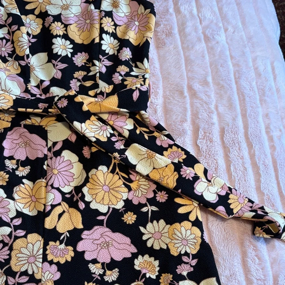 Emerald Sundae Black Floral Jumpsuit with Yellow & Pink Flowers - Picture 4 of 8